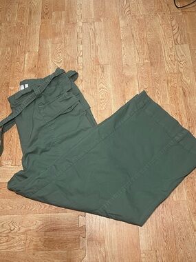 Chico’s Olive Green Wide Leg Cargo Pants Size 14 High Waist Belted Utility